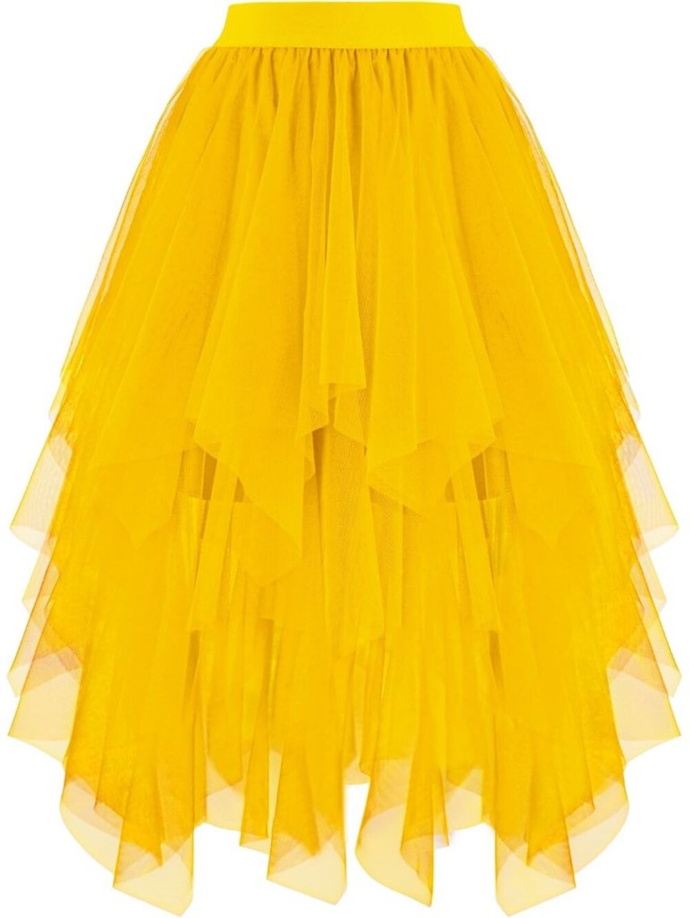 Women's Layered Tulle Midi Skirt High Low Puffy Fairy Tutu Skirt-Gold